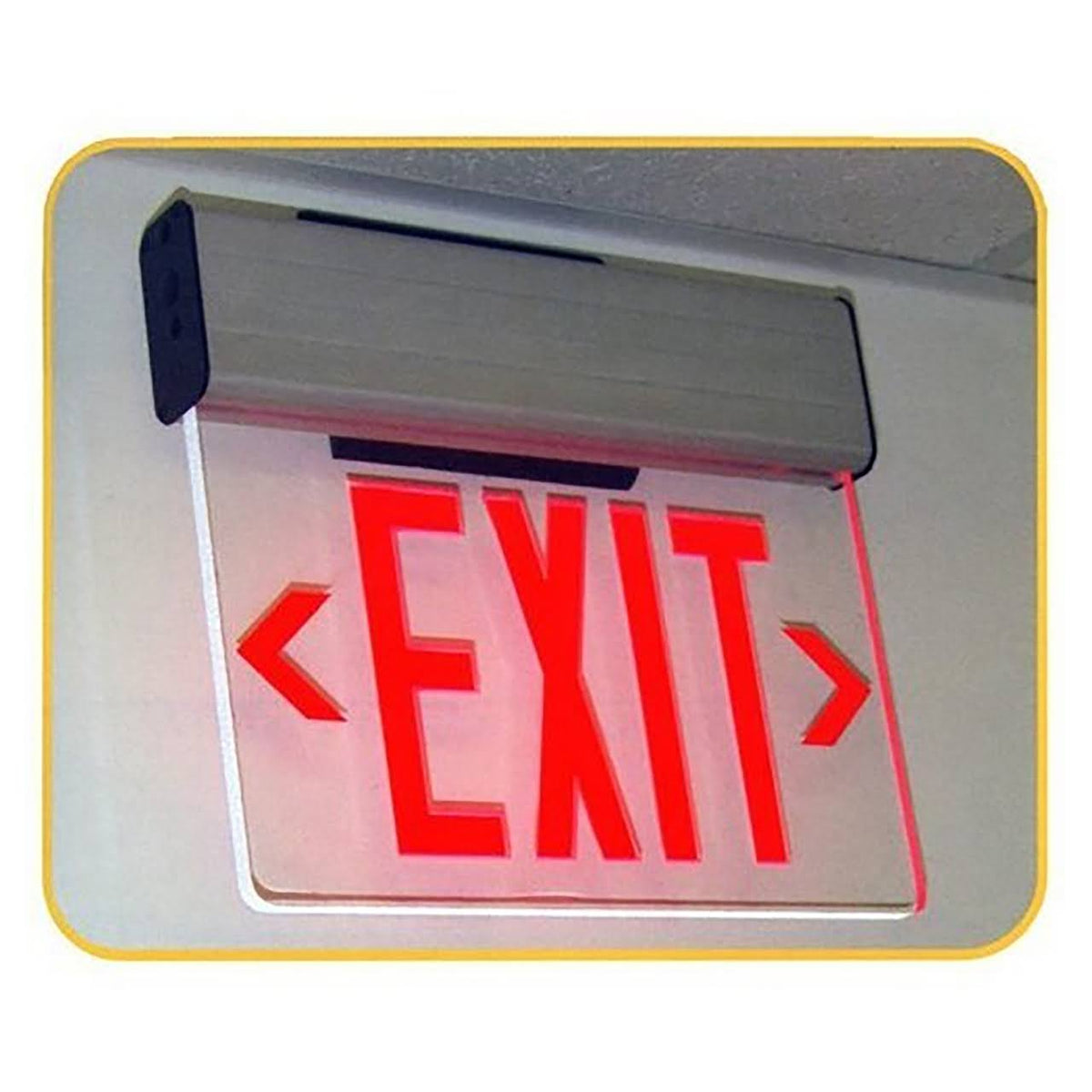 Edge Lit Exit Sign Double Sided Green LED White Housing F726118