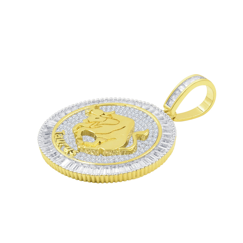 14K Yellow Gold Finish Simulated Diamond Taurus Pendant Charm U469385