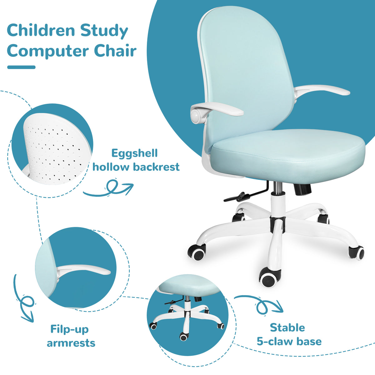 Blue PU Leather Ergonomic Desk Chair with Flip-up Arms J14426