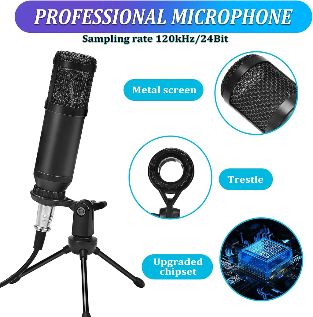 Podcast Equipment Bundle, Audio Interface with DJ Mixer and Sound Card, Cardioid Microphone, Portable Mixer Audio, Pack of 2 L58734