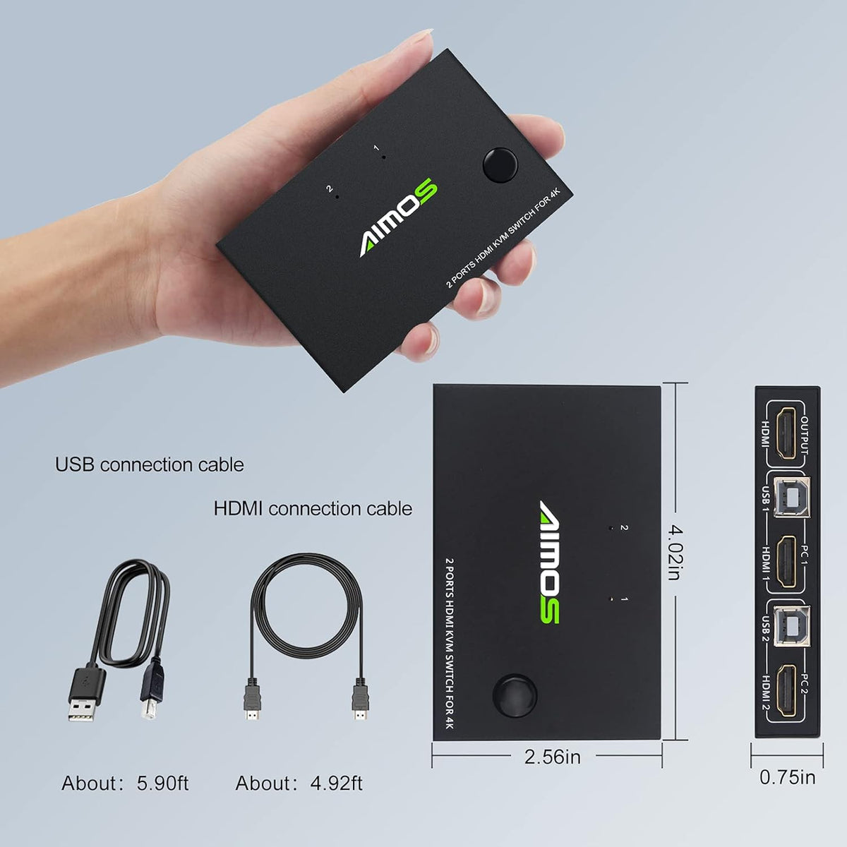 KVM Switch HDMI 2 Port 4K@30Hz with 2 HDMI Cable and 2 USB Cable U960