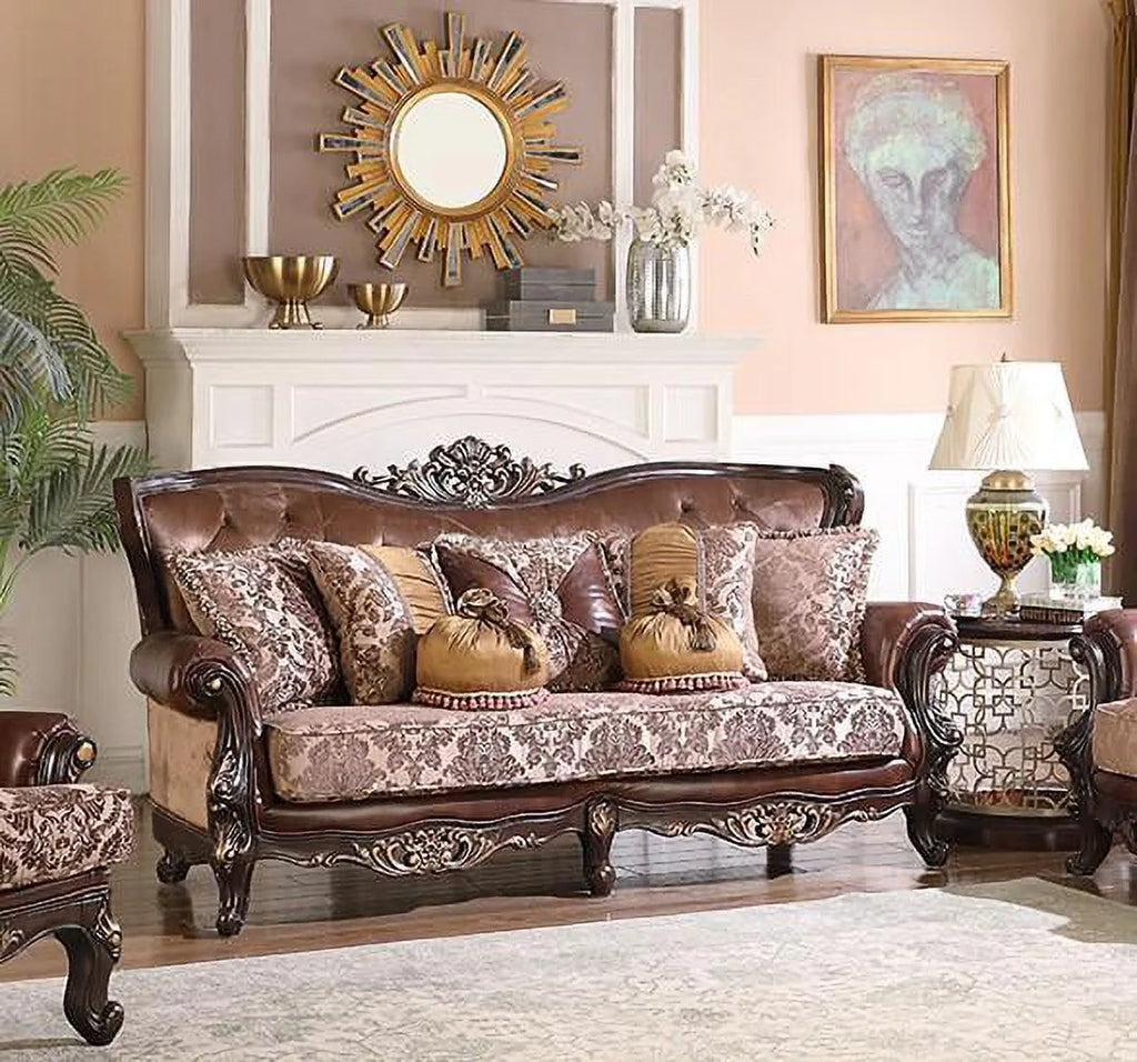 Cherry Finish Wood Sofa Set 2Pcs E345772