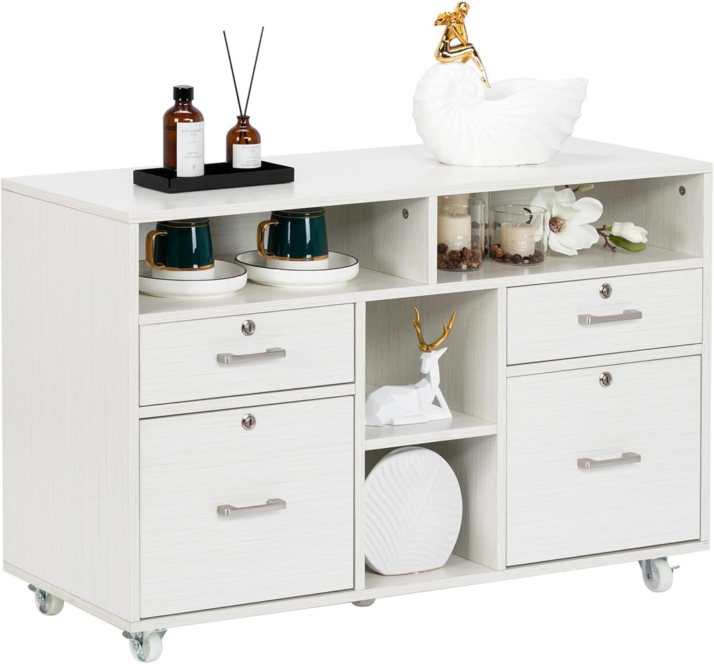 Black Wood Mobile File Cabinet with Drawers and Shelves N772