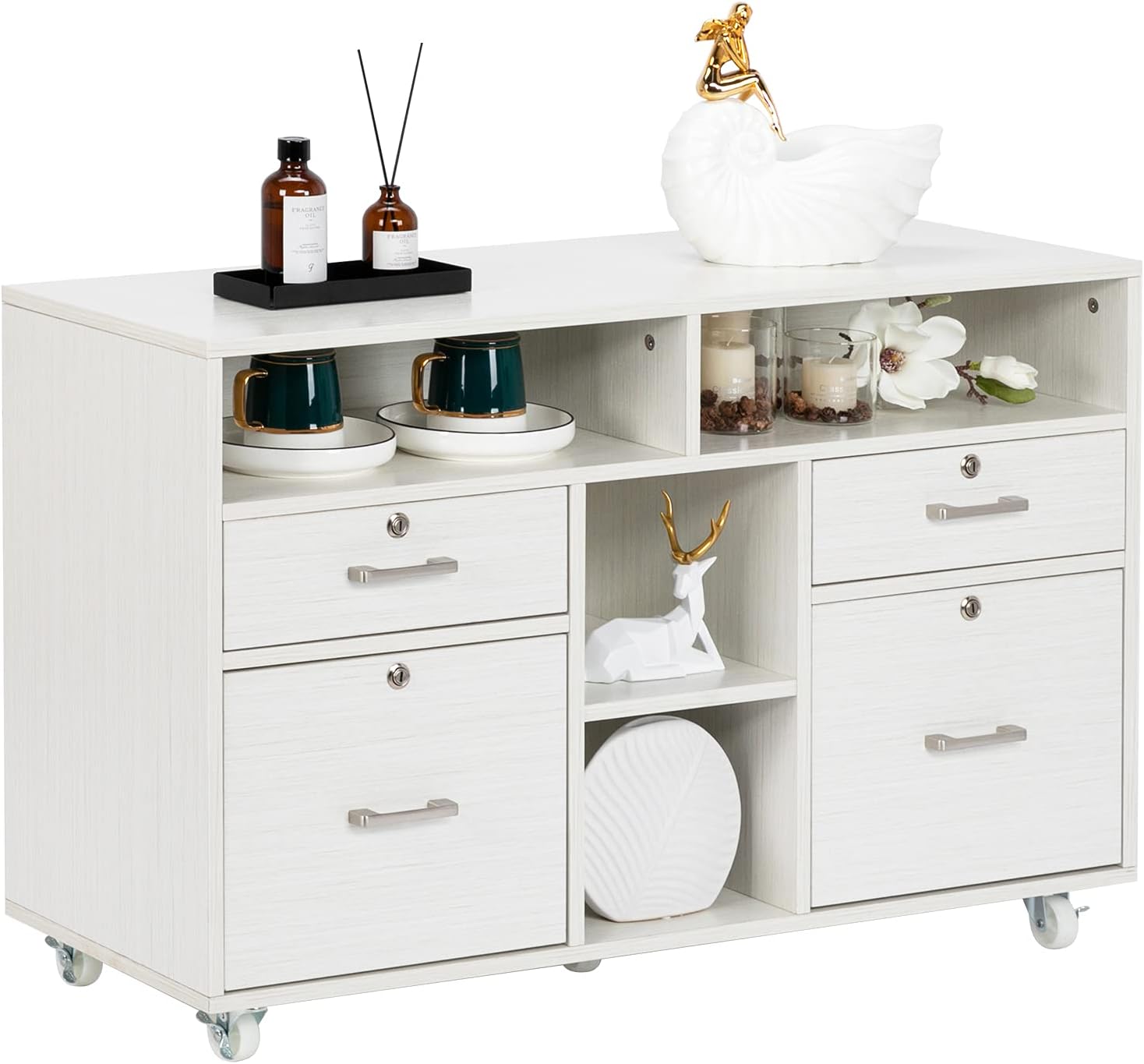 Black Wood Mobile File Cabinet with Drawers and Shelves N772