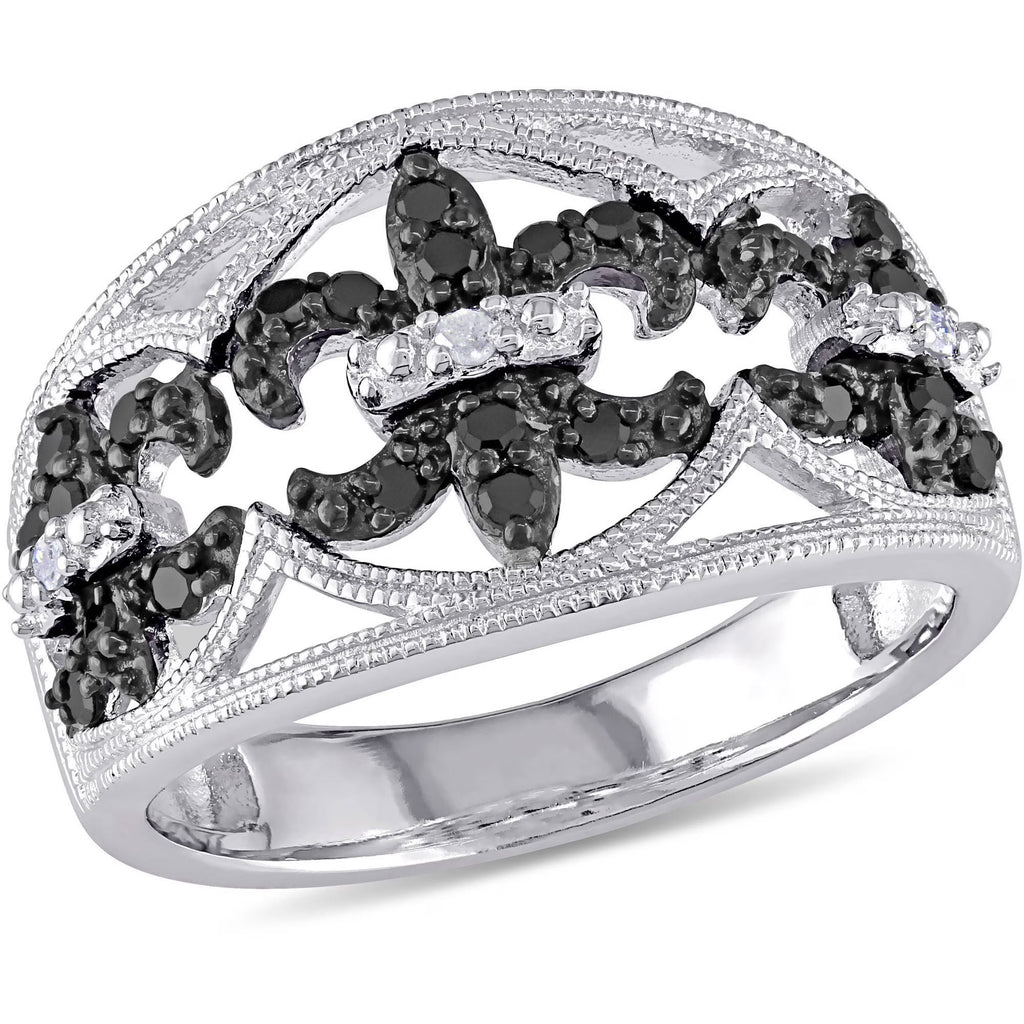 Black and White Diamond Sterling Silver Ring S354