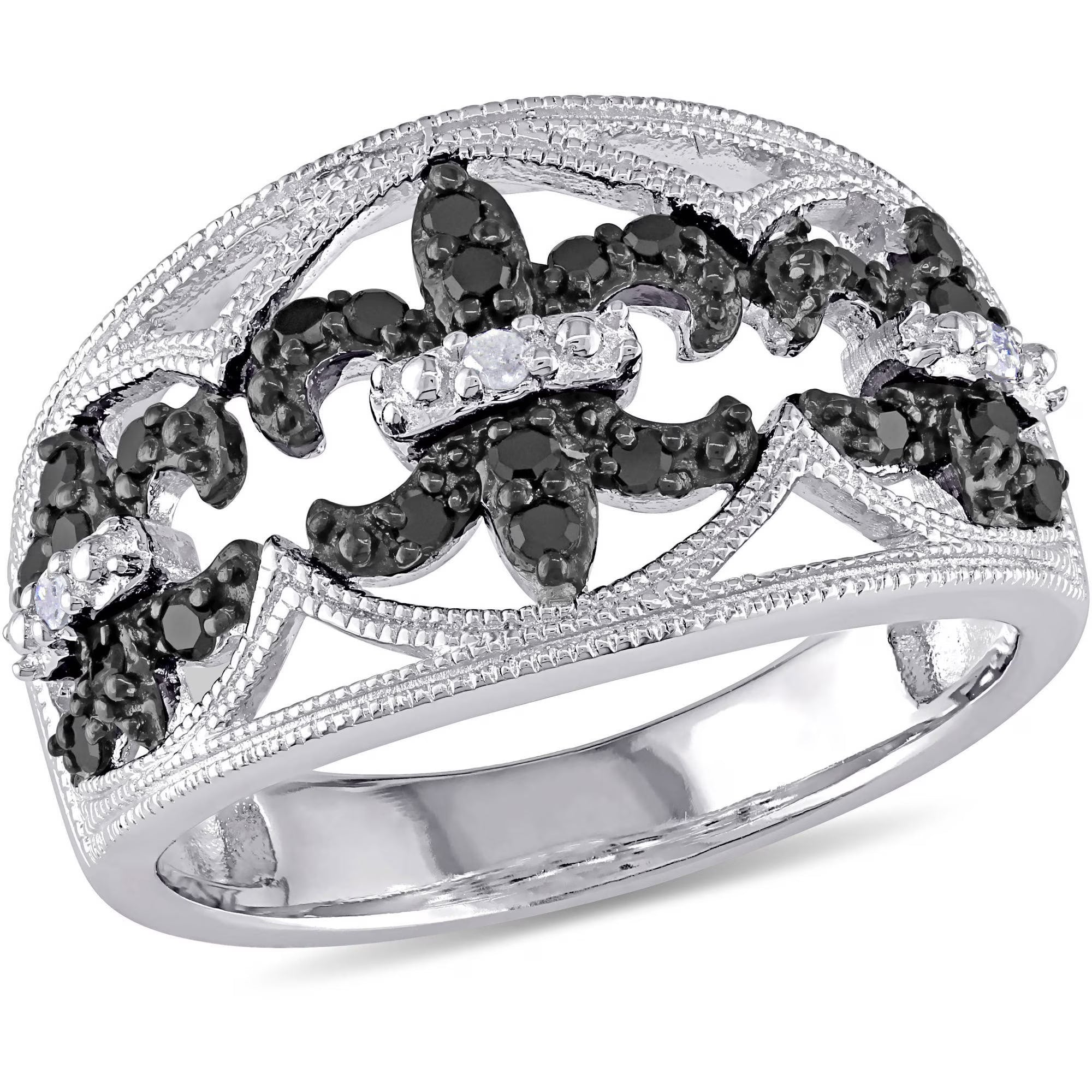 Black and White Diamond Sterling Silver Ring S354