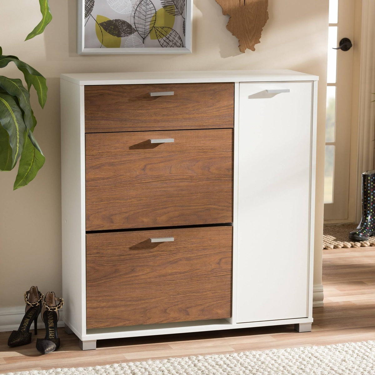 White/Walnut Storage Cabinet V6044