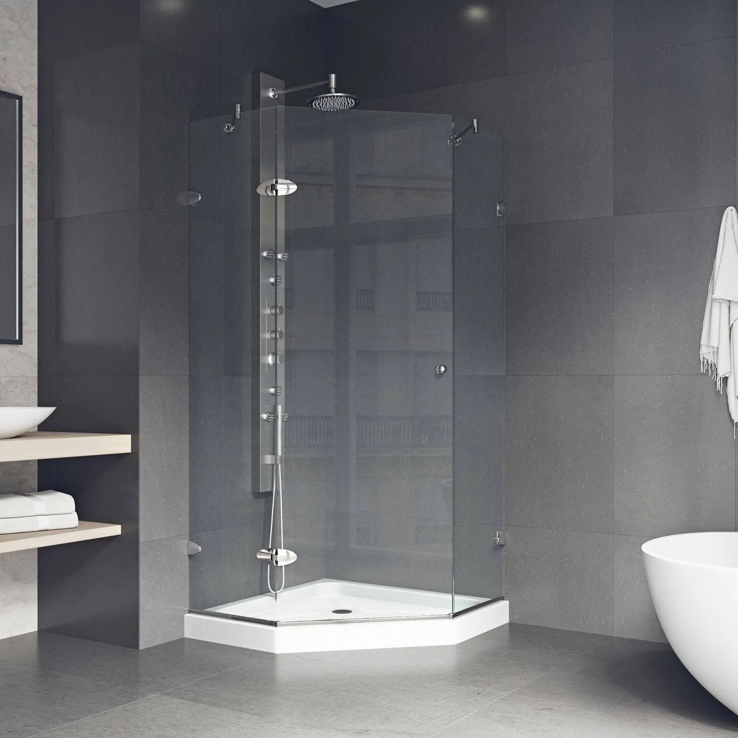 Frameless Neo-Angle Shower Enclosure with Low-Profile Base A54571