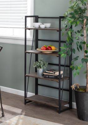 Black Metal and Wood Industrial Bookcase F781326