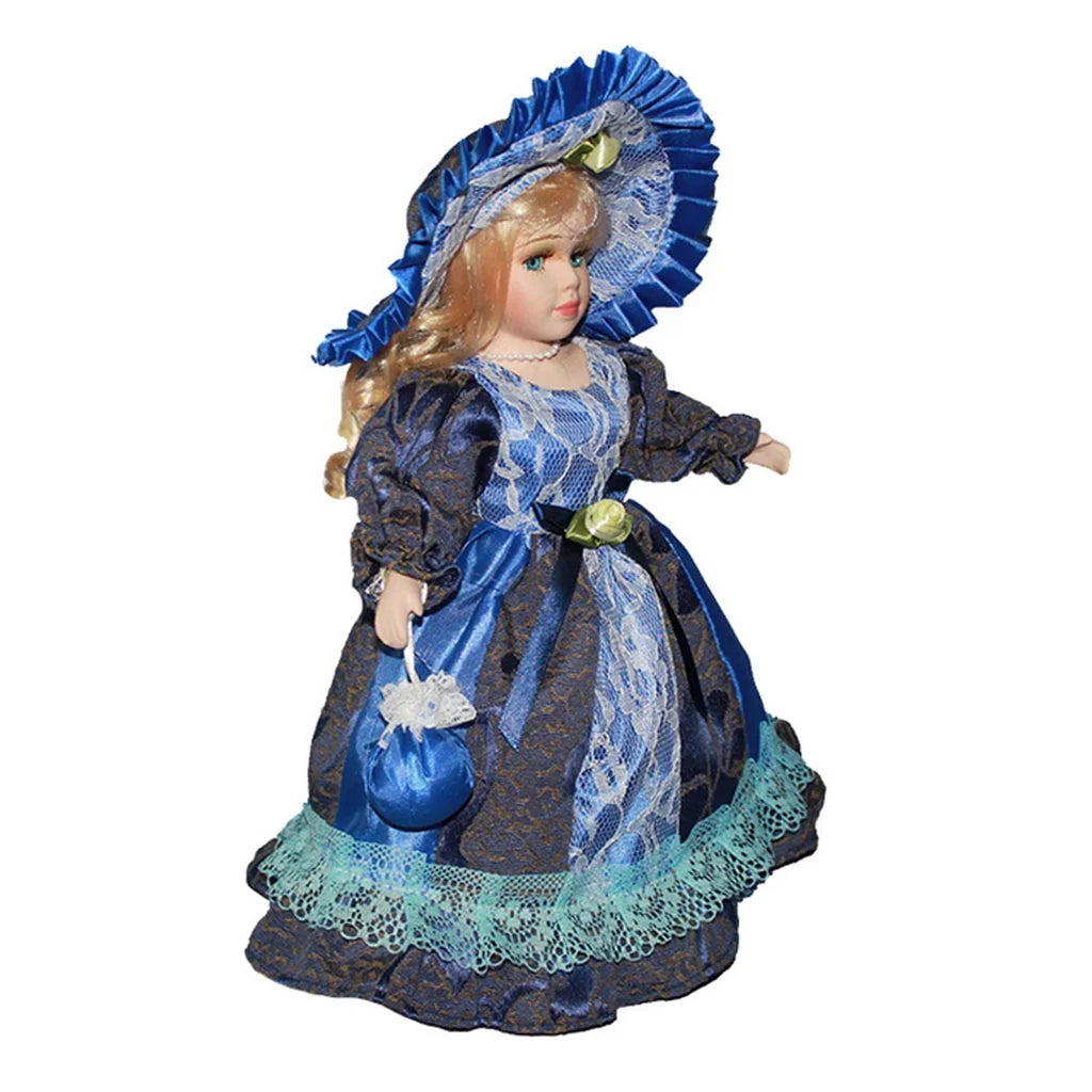 Porcelain Doll Figure with Wooden Stand V562