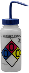 Deionized Water Wash Bottles, 500ml (16oz), Polyethylene, Blue Polypropylene Cap, Pack of 4 F573165