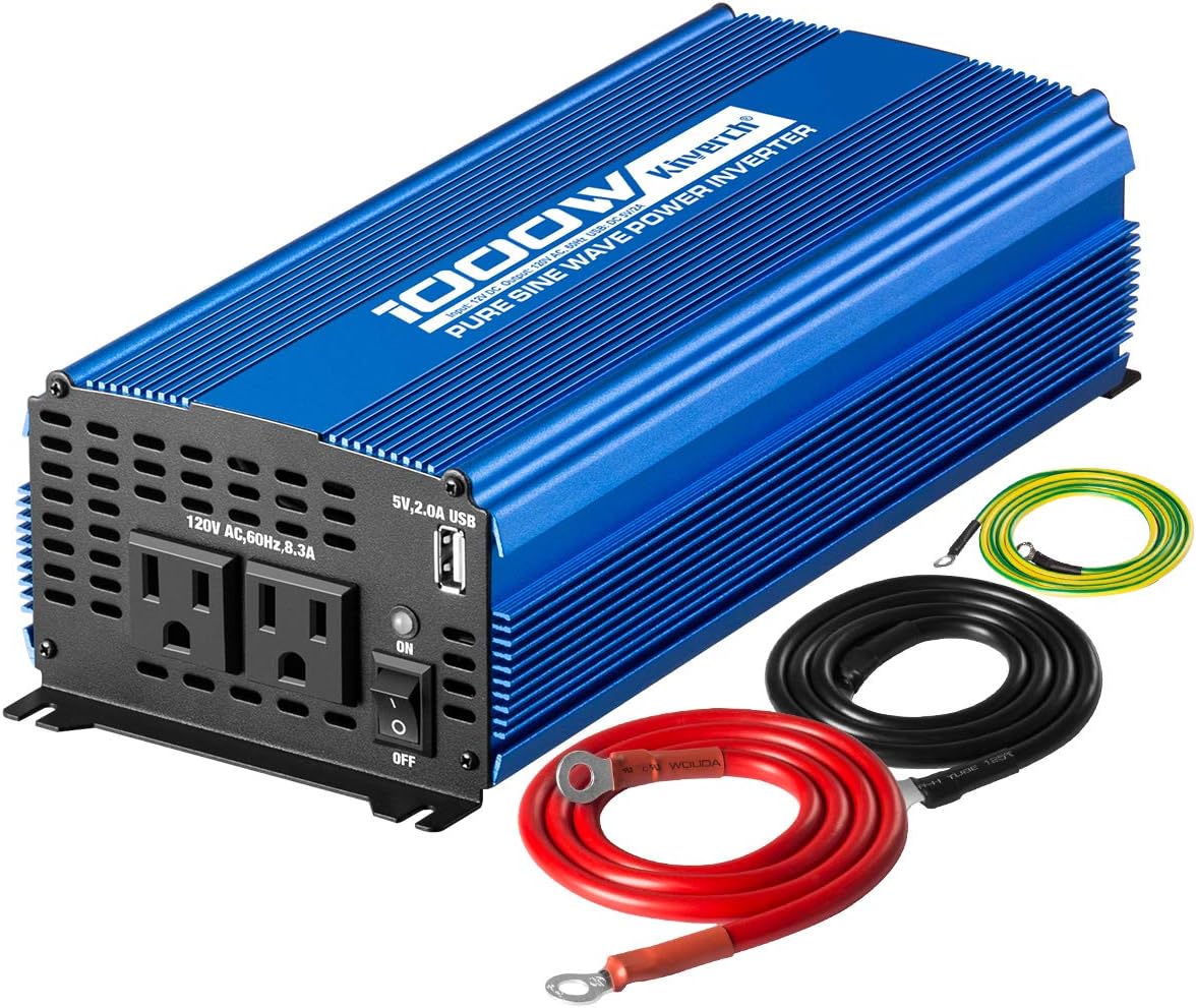 1000W Pure Sine Wave Power Inverter DC 12V to AC 110V with Dual AC Outlets & 2A USB Ports P875907