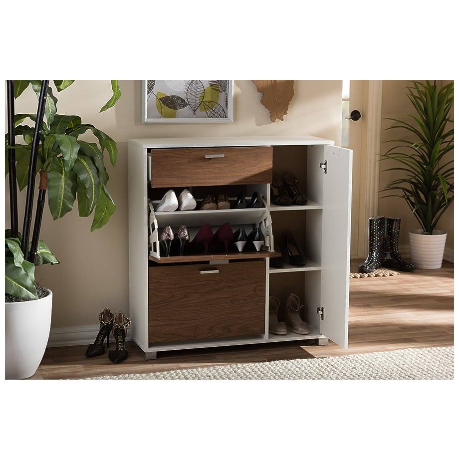 White/Walnut Storage Cabinet V6044