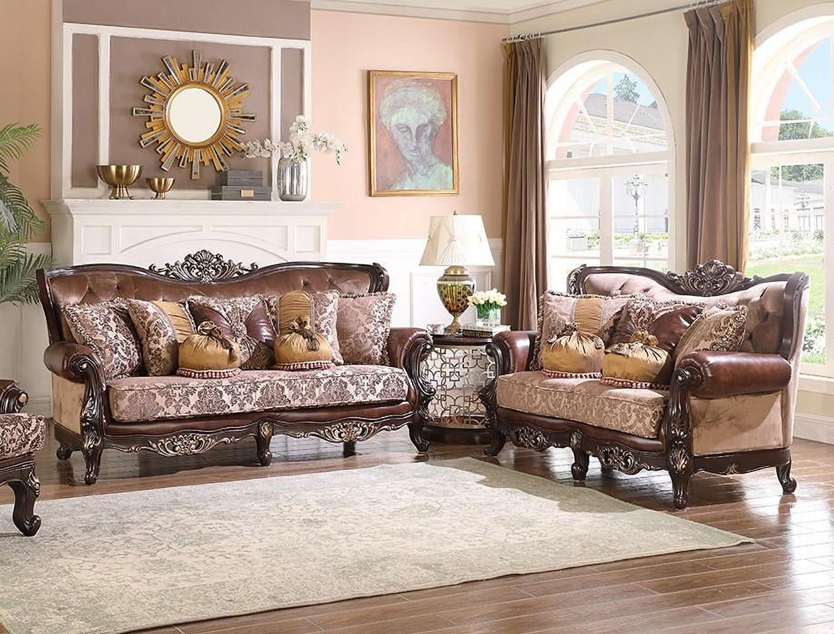 Cherry Finish Wood Sofa Set 2Pcs E345772