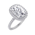 Moissanite Elongated Cushion Cut Halo Engagement Ring With Sidestones A88275