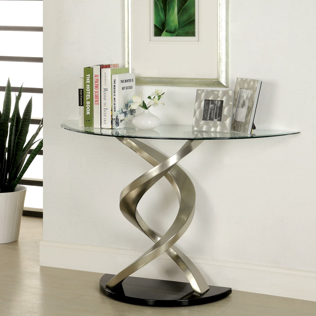 Silver Glass Top Half-moon Sofa Table K280
