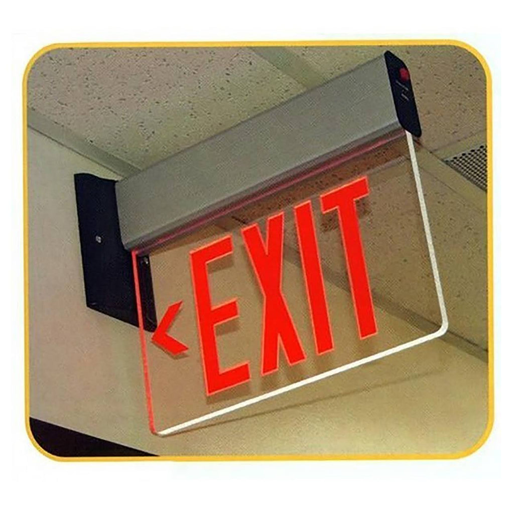 Edge Lit Exit Sign Double Sided Green LED White Housing F726118