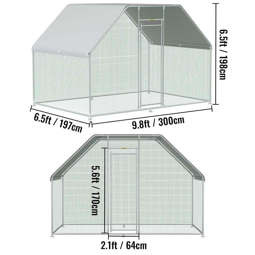 10×6ft Large Metal Chicken Coop with Waterproof Cover E341568