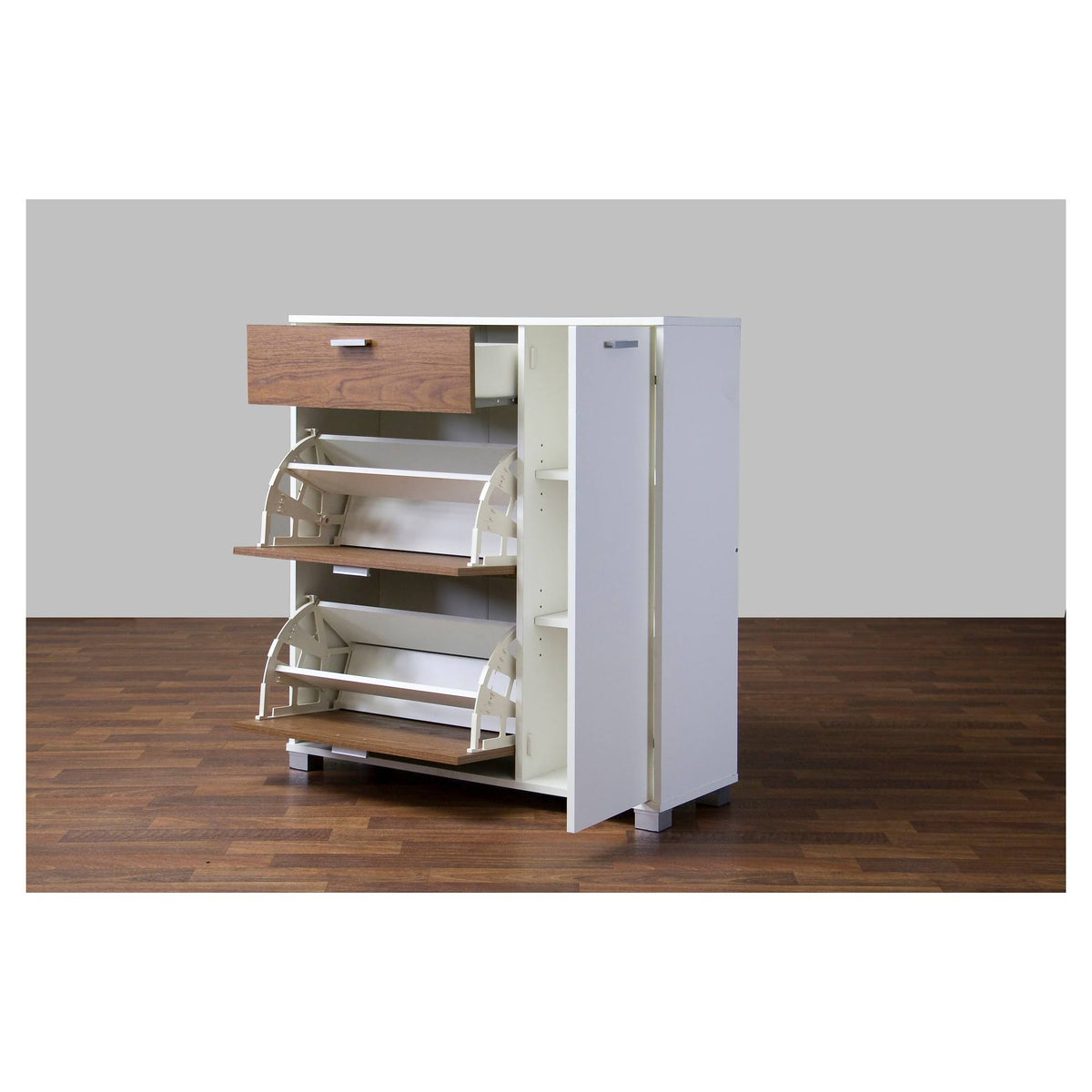 White/Walnut Storage Cabinet V6044