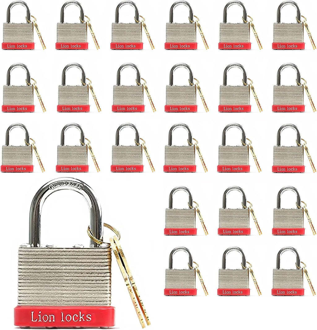 24 Keyed-Alike Padlocks with 1.25” Shackle, Hardened Steel Case, Brass Cylinder C497