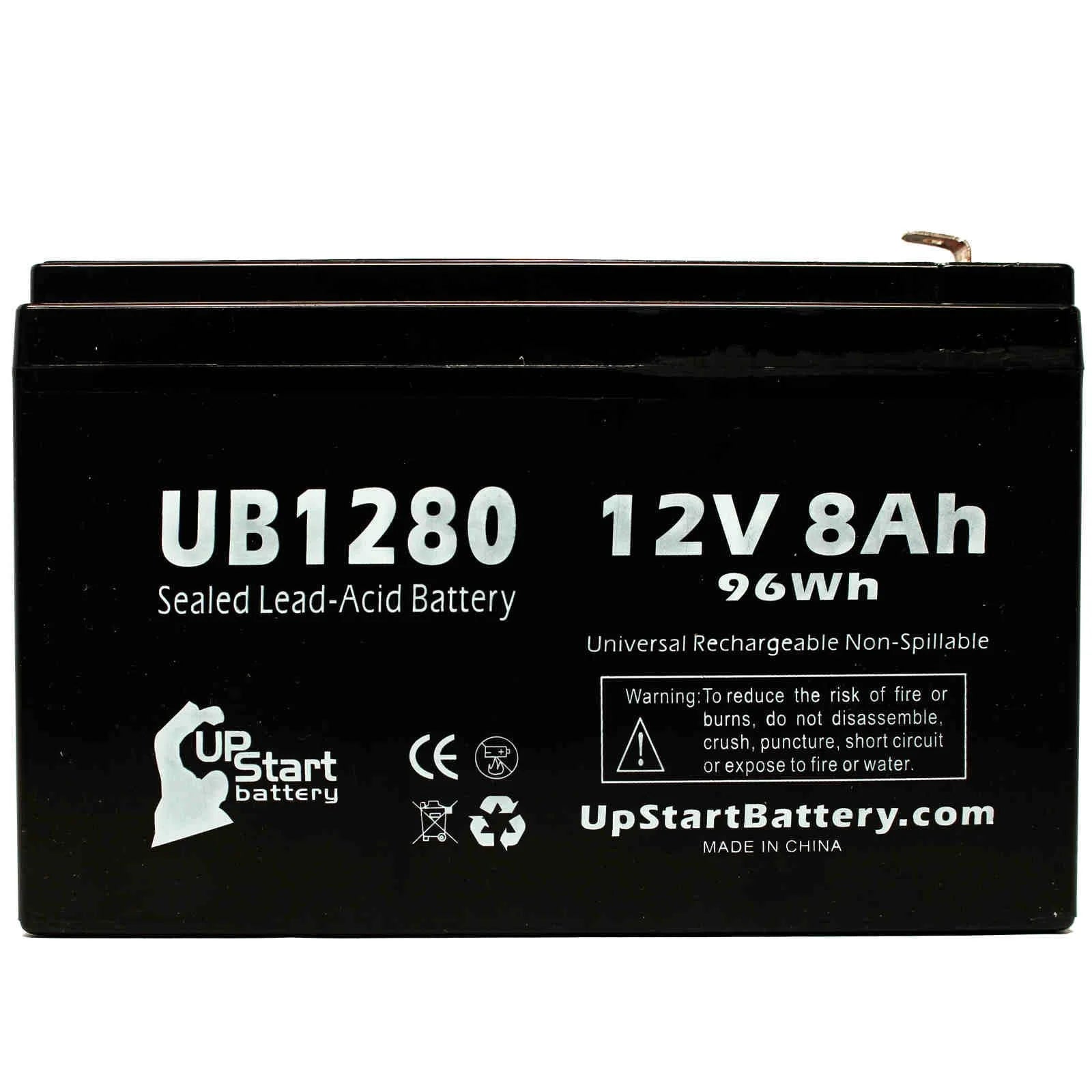 2x Pack Sealed Lead Acid Battery (12V, 8Ah, 8000mAh, F1 Terminal, AGM) with 4 F1 to F2 Terminal Adapters O9586
