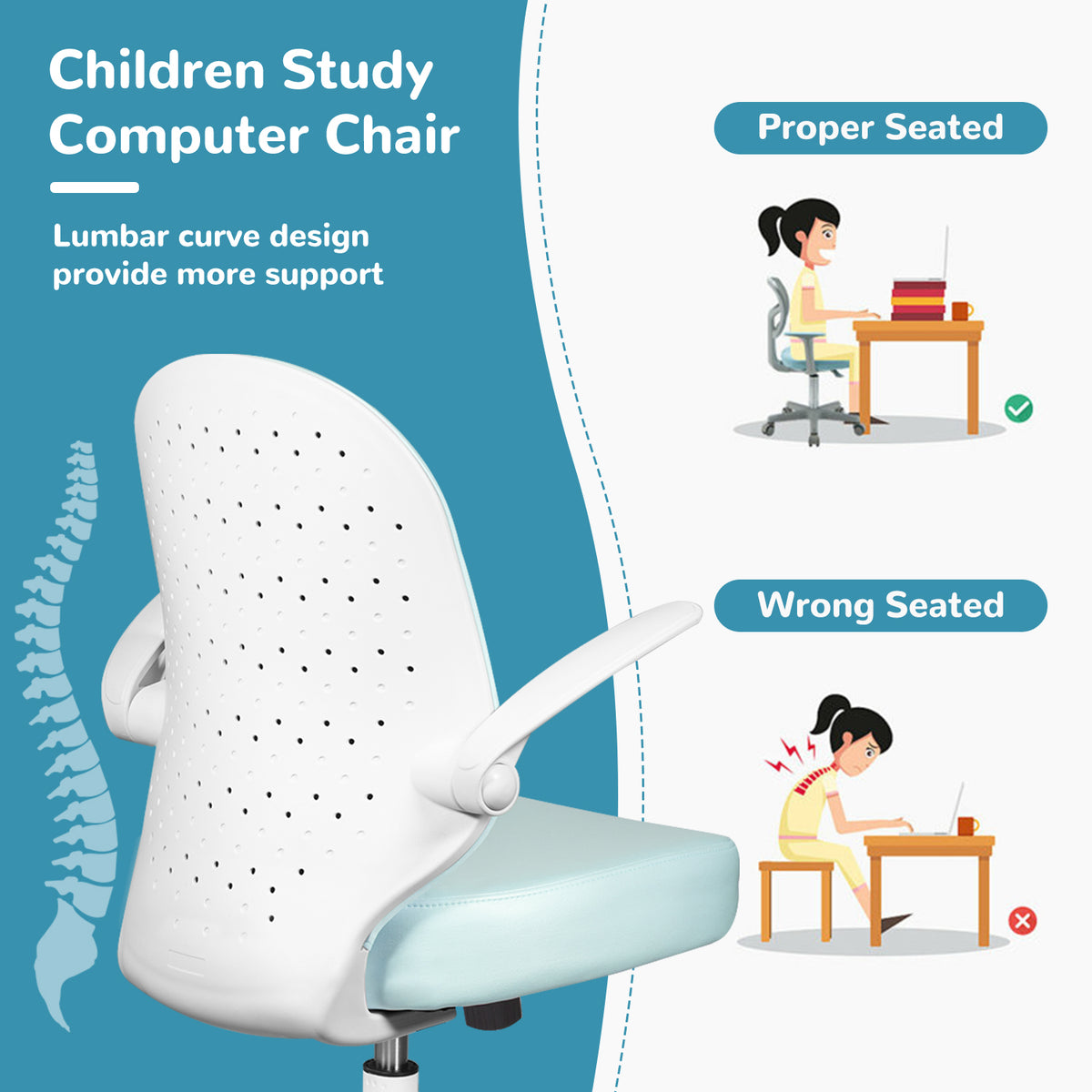 Blue PU Leather Ergonomic Desk Chair with Flip-up Arms J14426