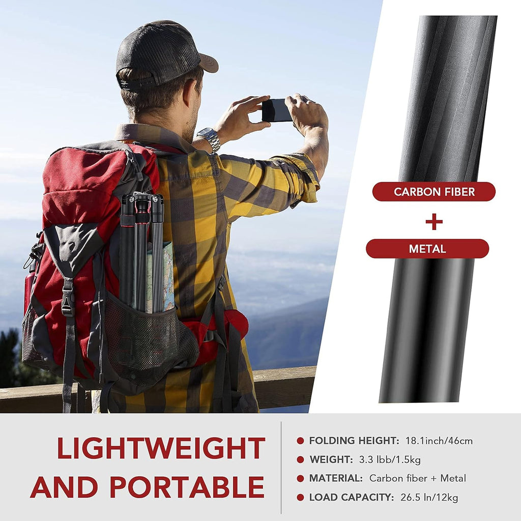 Carbon Fiber Camera Tripod Monopod 3 in 1 with 360 Degree Ballhead Quick Release Plate, Load Up to 26.5lb B1785
