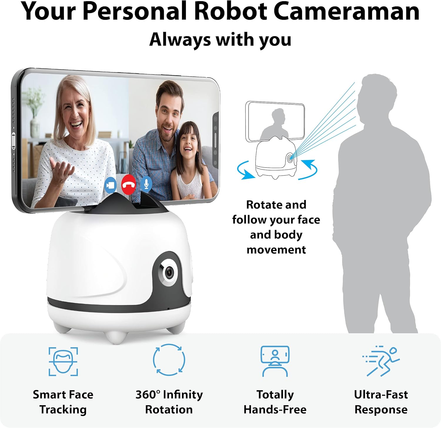 Face & Motion Tracking Phone Holder, 360° Rotation, Pack of 2 Q7722