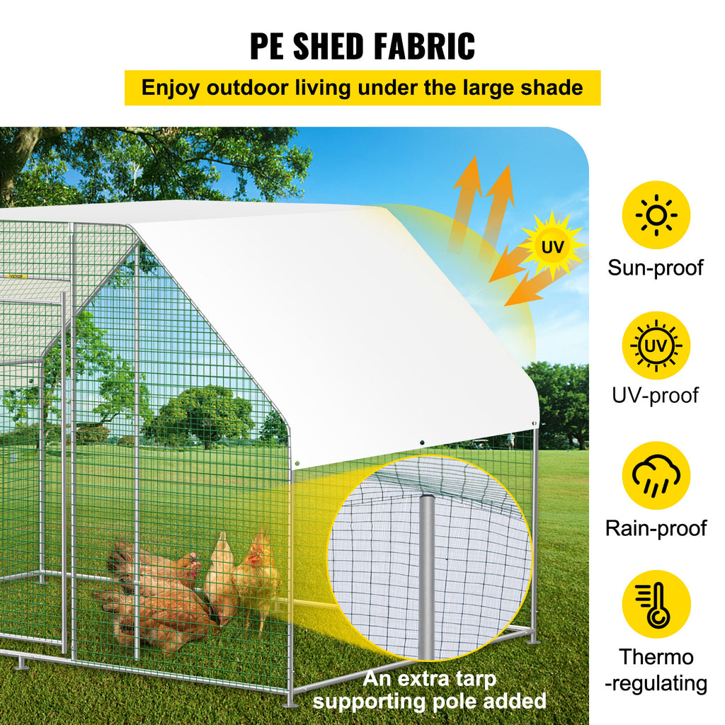 10×6ft Large Metal Chicken Coop with Waterproof Cover E341568