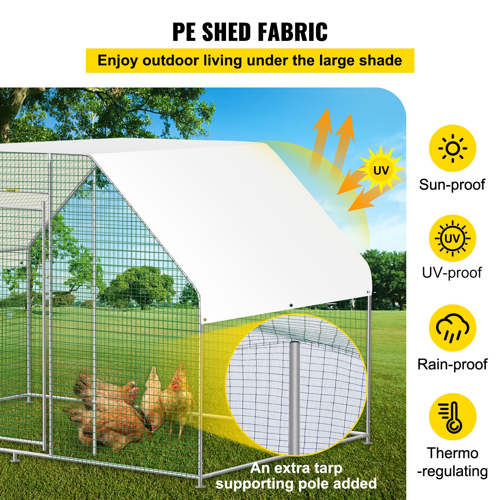 10×6ft Large Metal Chicken Coop with Waterproof Cover E341568