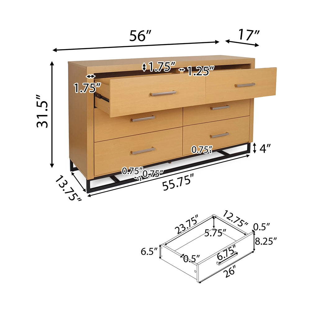 Faux Wood 6 Drawer Double Dresser P383865