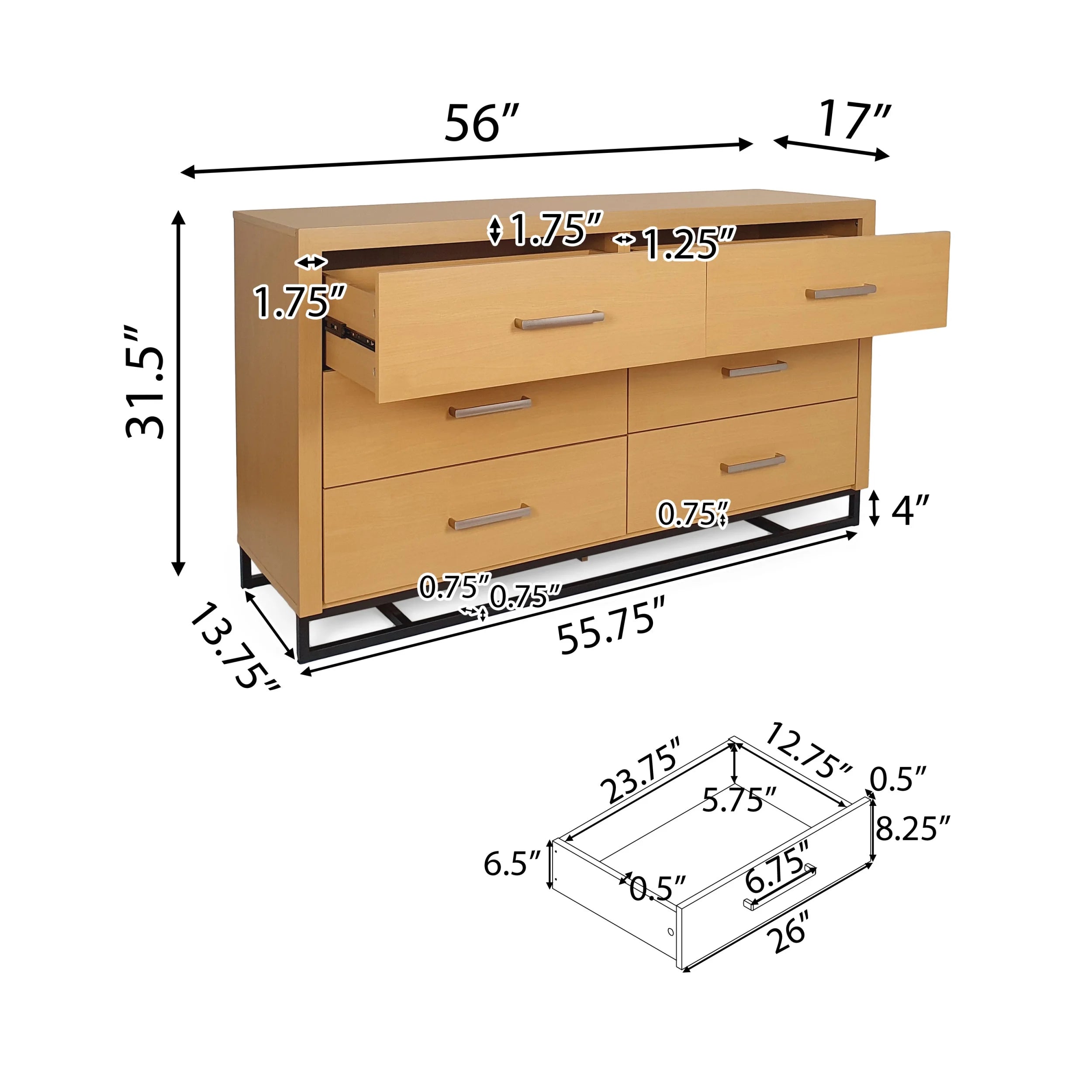 Faux Wood 6 Drawer Double Dresser P383865