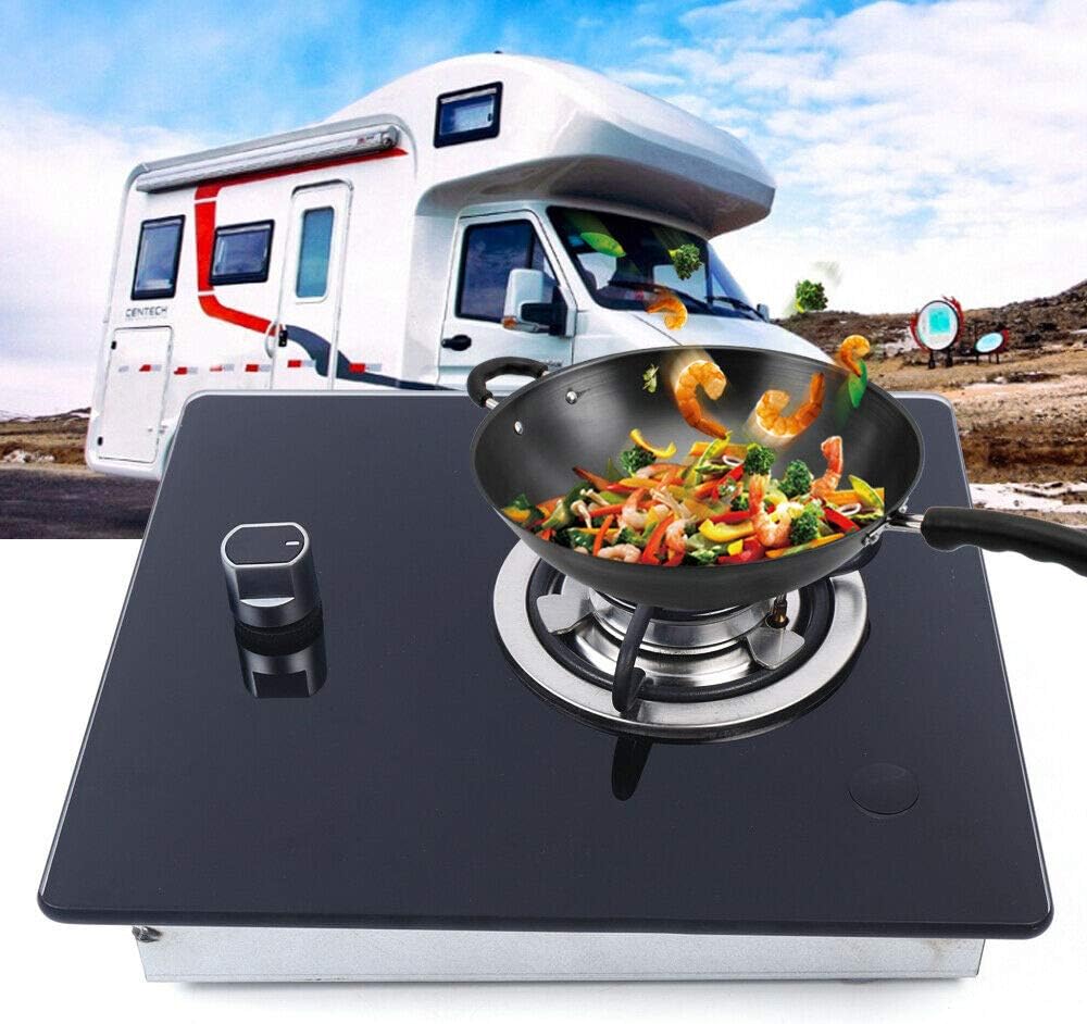 2 Burners Built-in LPG RV Cooktop Gas Hob with 8mm Black Tempered Glass Panel Y930738