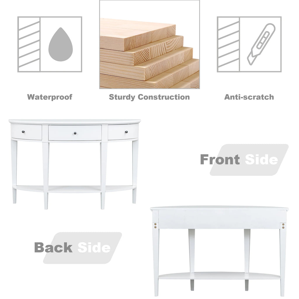 White Curved Console Table with 3 Drawers and Bottom Shelf M718455