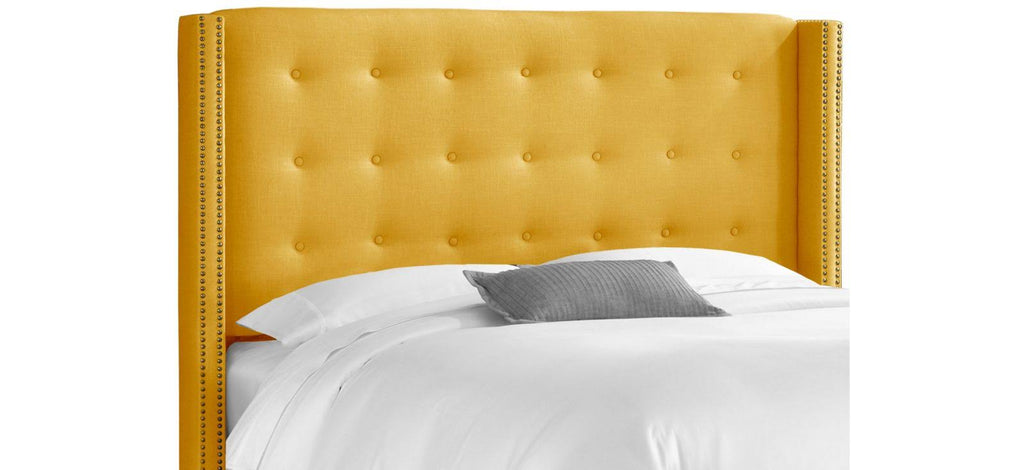 French Yellow Linen Wingback Headboard G7869