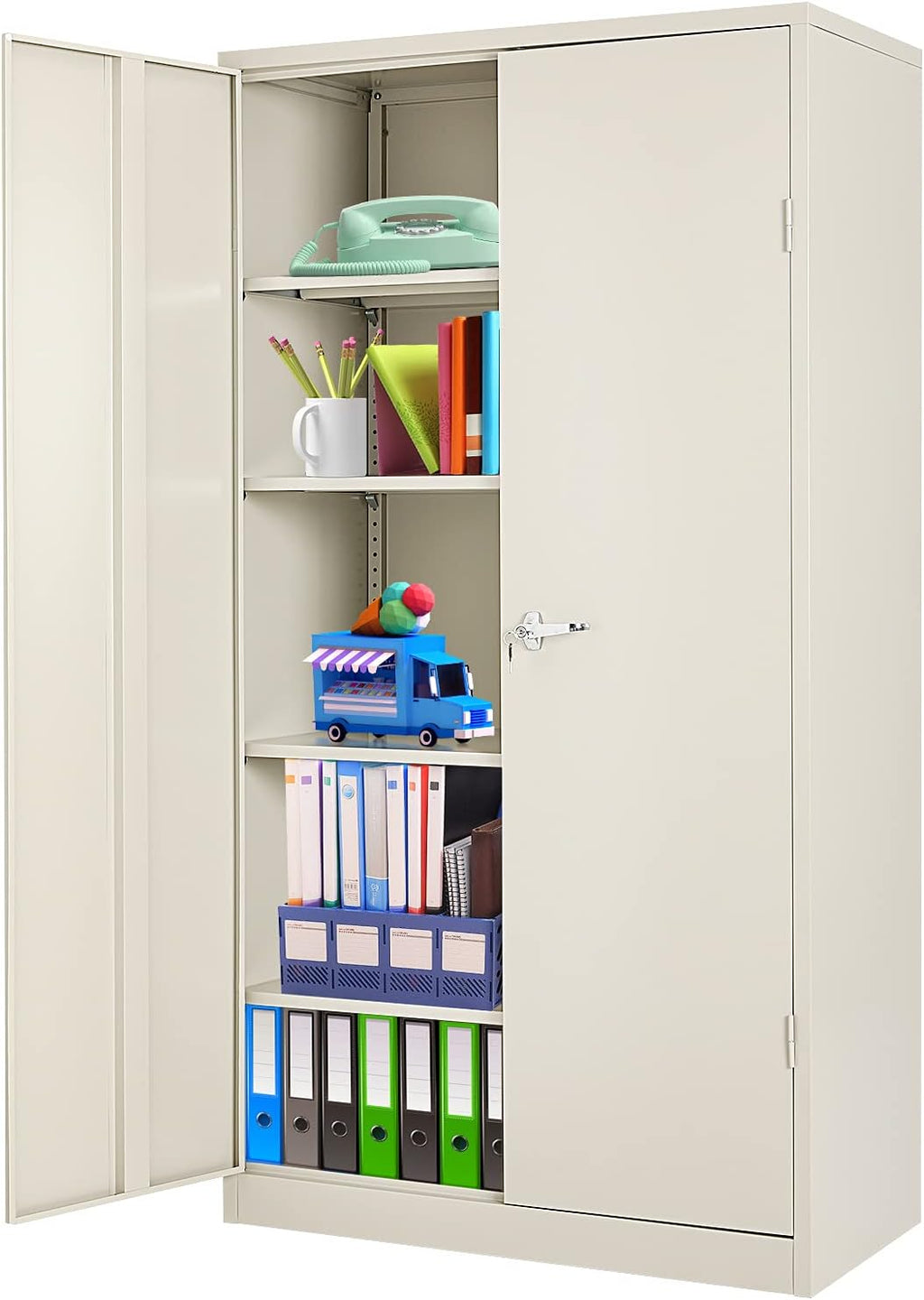 Locking Metal Cabinet with 2 Doors, 4 Adjustable Shelves, 72” U2844