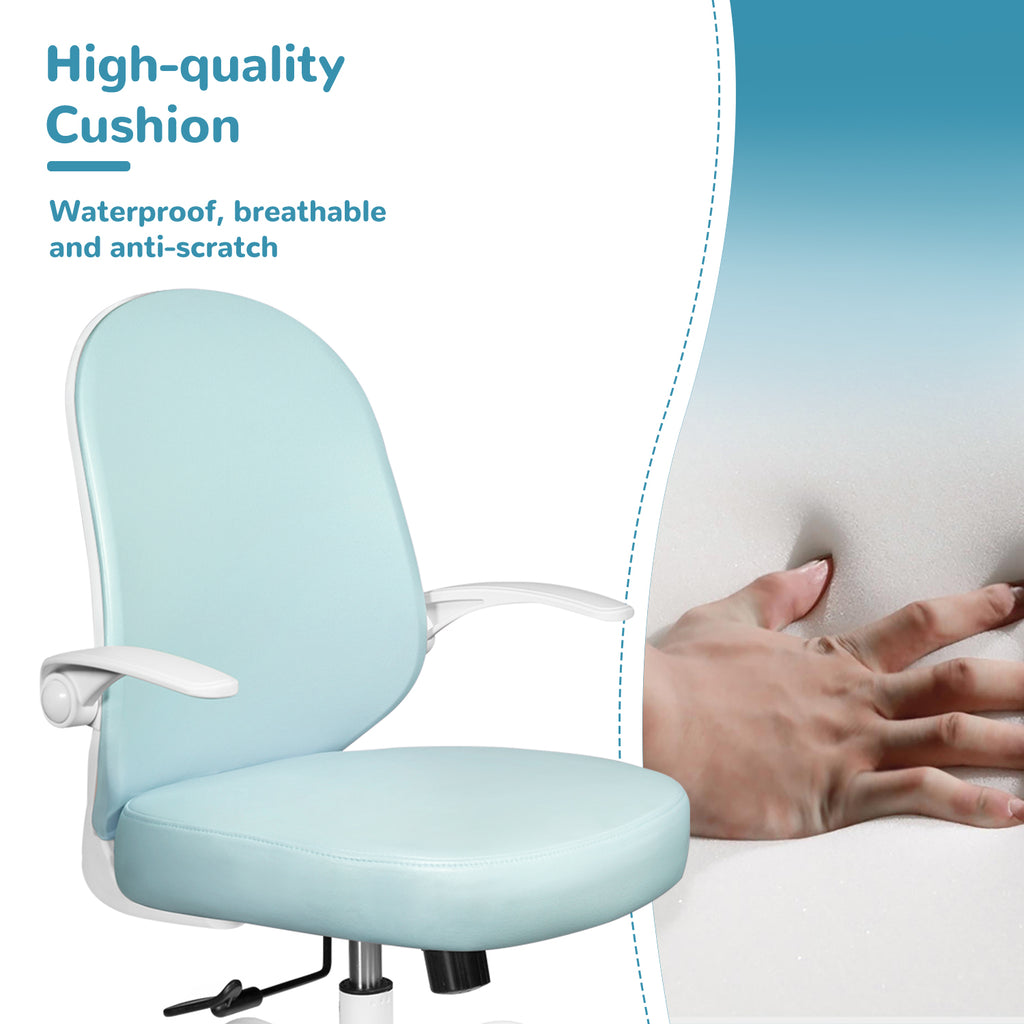 Blue PU Leather Ergonomic Desk Chair with Flip-up Arms J14426