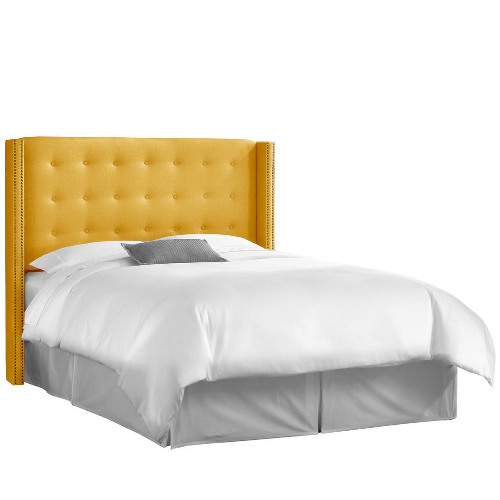 French Yellow Linen Wingback Headboard G7869