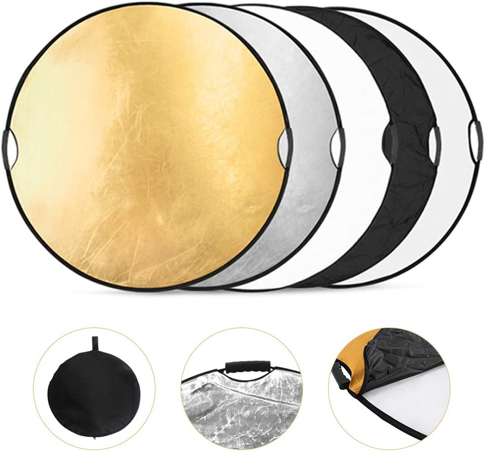 5 in 1 Collapsible Reflector Set with 2 Handles and Carrying Bag Gold Silver White Black Transparent (23.6in) F855041