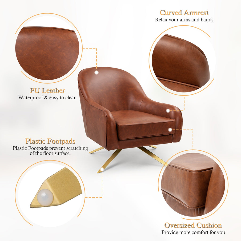 Brown Faux Leather 2-Piece Swivel Accent Chair Set L766781