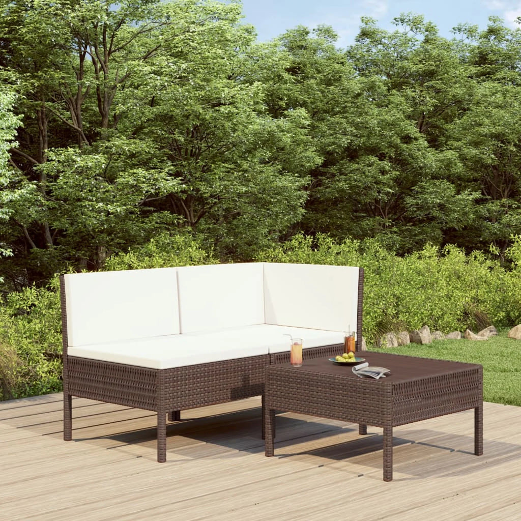 3 Piece Poly Rattan Outdoor Sectional Sofa Set with Cushions Steel Frame L47691