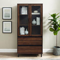 Brown Glass Door Hutch with Drawers O130491