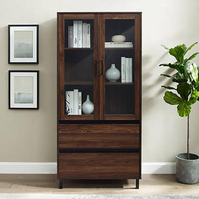 Brown Glass Door Hutch with Drawers O130491