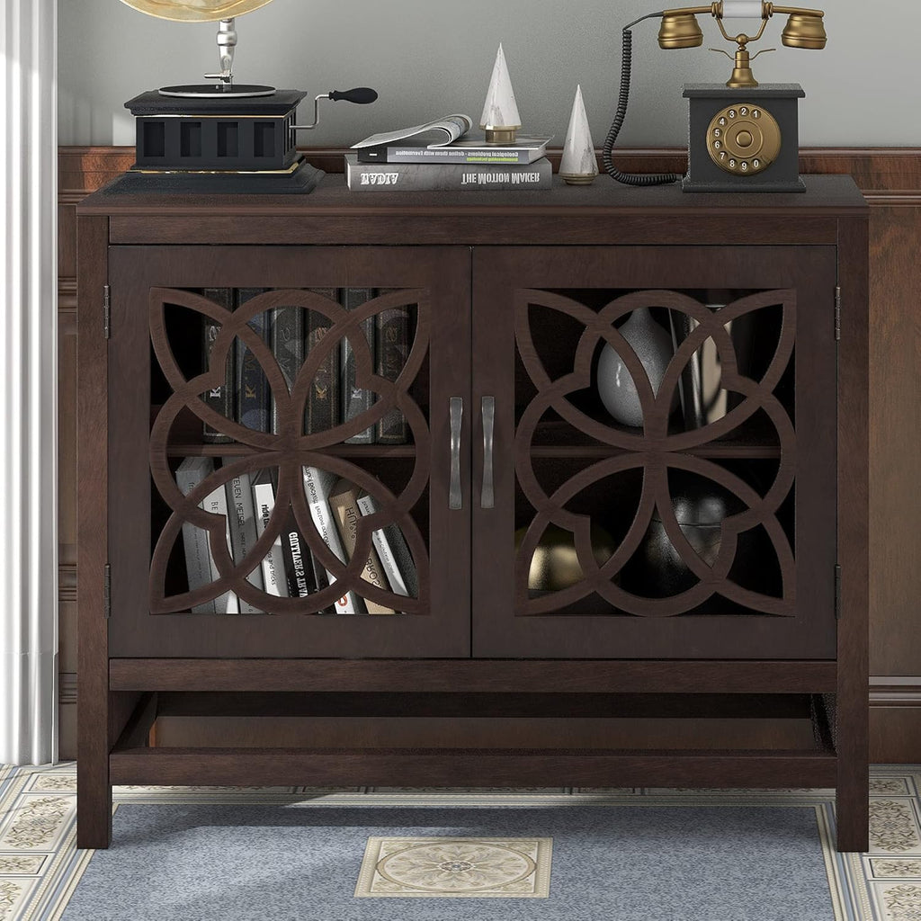 Navy Blue Wood Accent Buffet Sideboard with Doors and Adjustable Shelf B28622