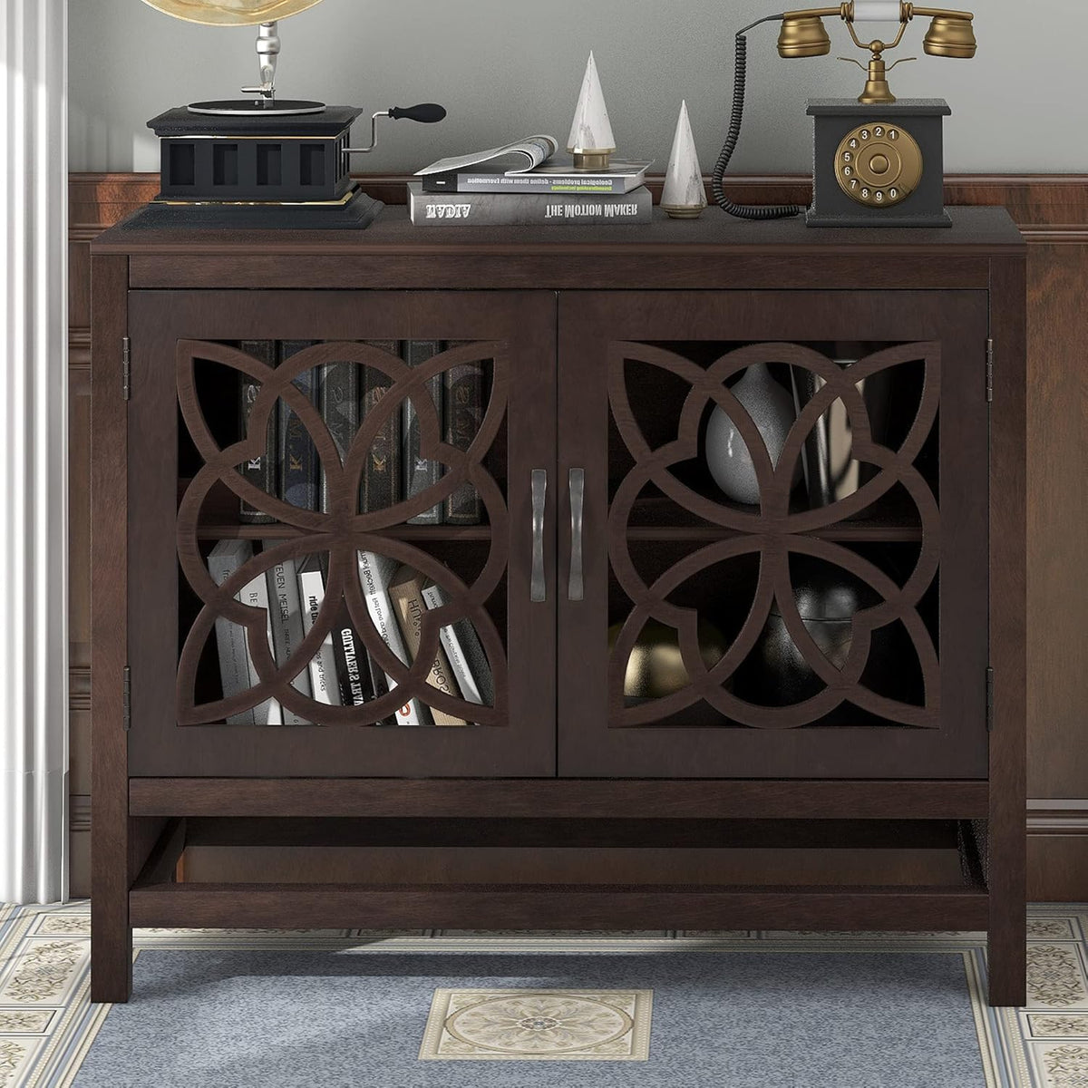 Navy Blue Wood Accent Buffet Sideboard with Doors and Adjustable Shelf B28622