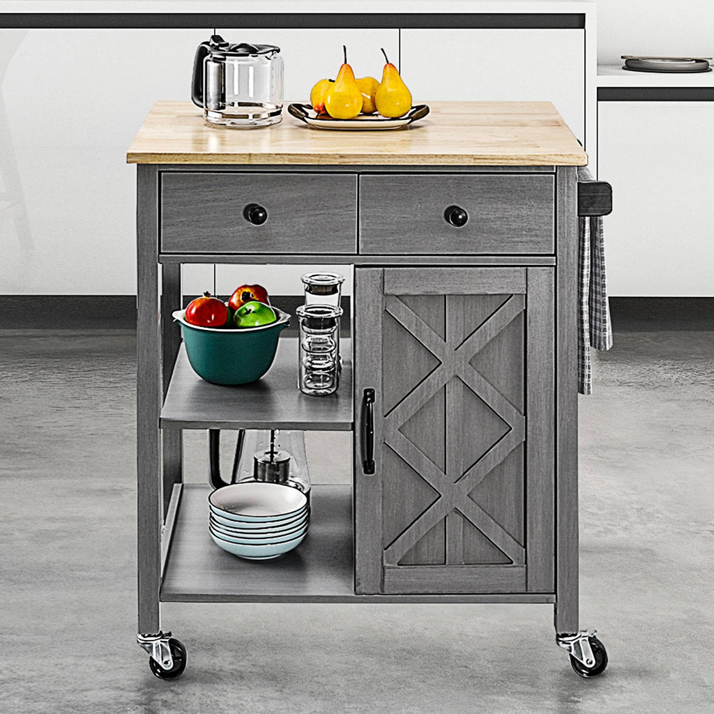 Gray Kitchen Cart with Wood Top C718658