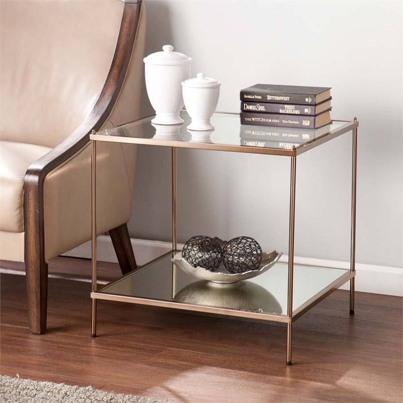 Square Glass Top End Table in Gold D902824