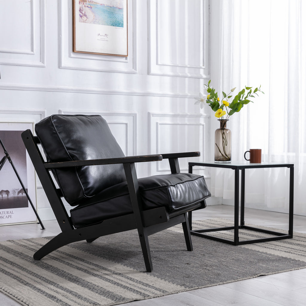 Solid Wood Black PU Leather Accent Arm Chair Q551594