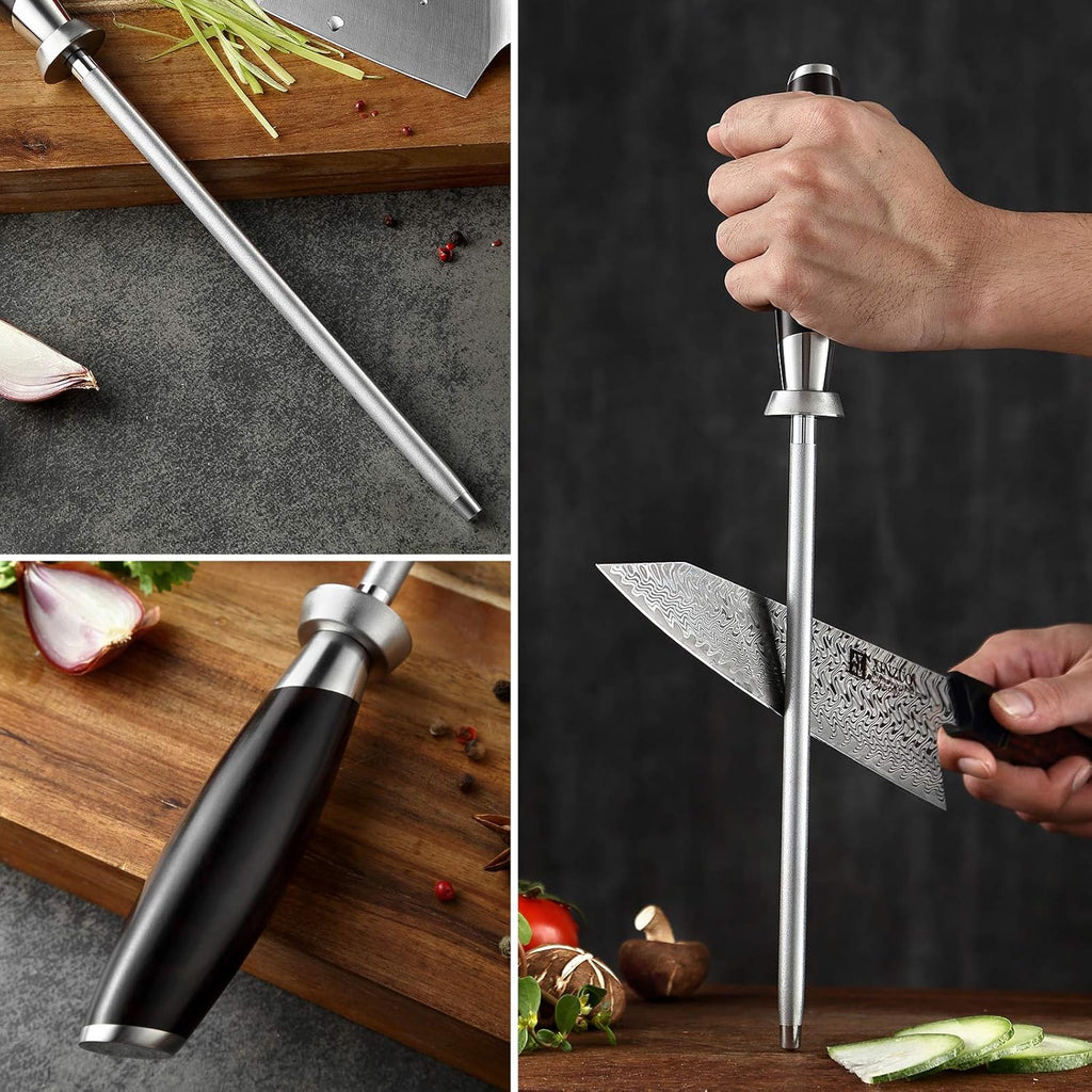 Damascus Steel 7-Piece Kitchen Knife Set with Wooden Block and Honing Steel M81972