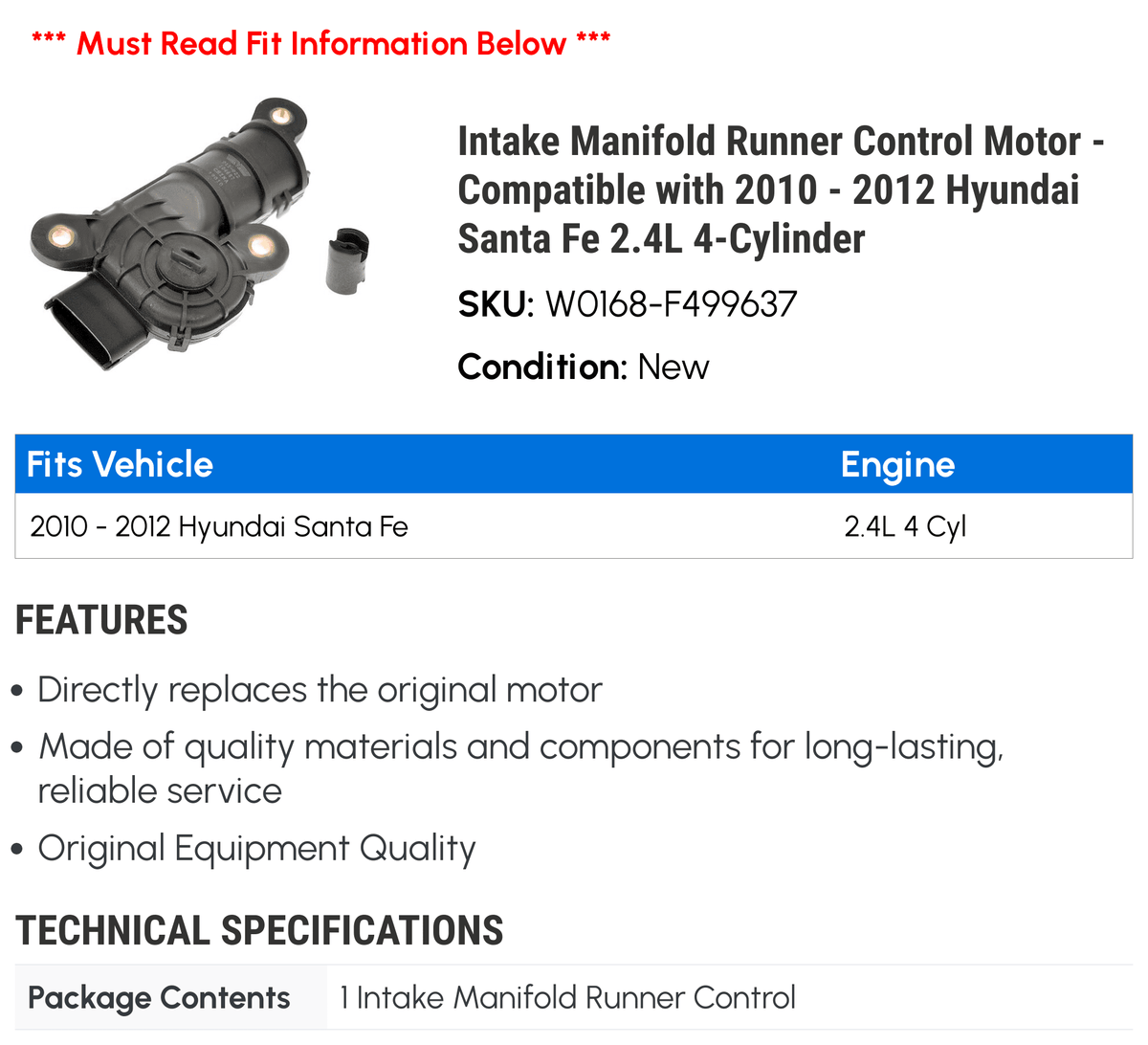 Intake Manifold Runner Control Motor F4867